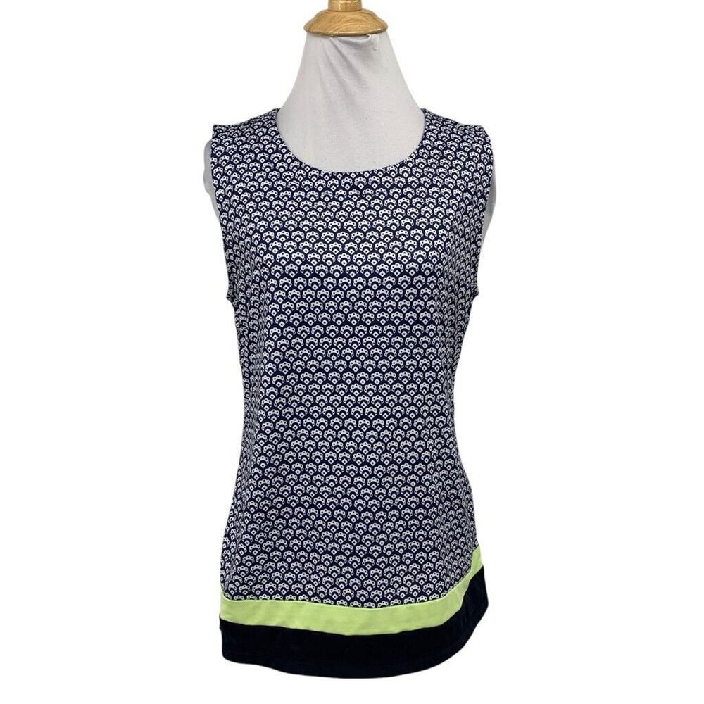 T By Talbots Tank Top Womens S Storm White Geometric Floral UPF 50 Protection